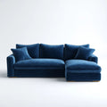 Granatowa welurowa sofa narożna z prawostronnym szezlongiem 260 × 160 × 85 cm