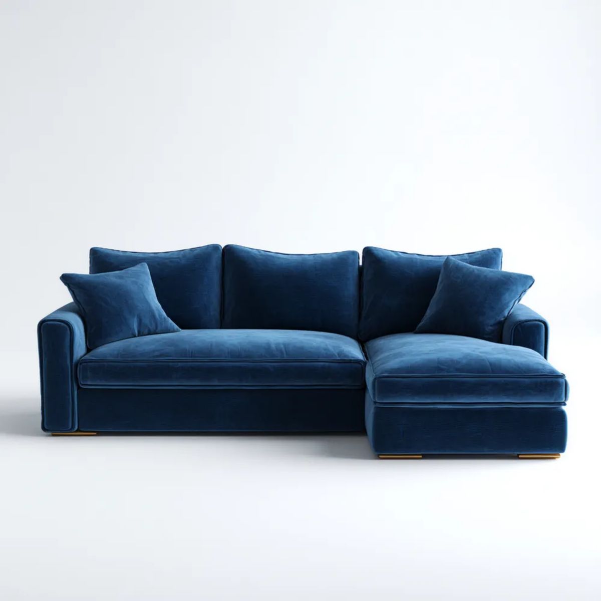 Granatowa welurowa sofa narożna z prawostronnym szezlongiem 260 × 160 × 85 cm