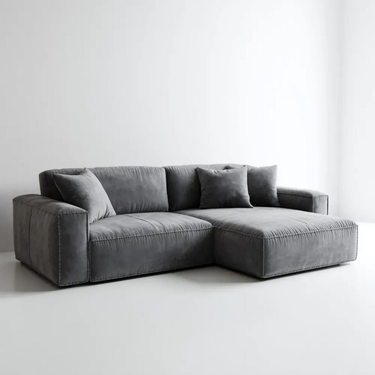 Prawostronna sofa narożna 3-osobowa z tapicerką z tkaniny, szara, 260 × 165 × 85 cm