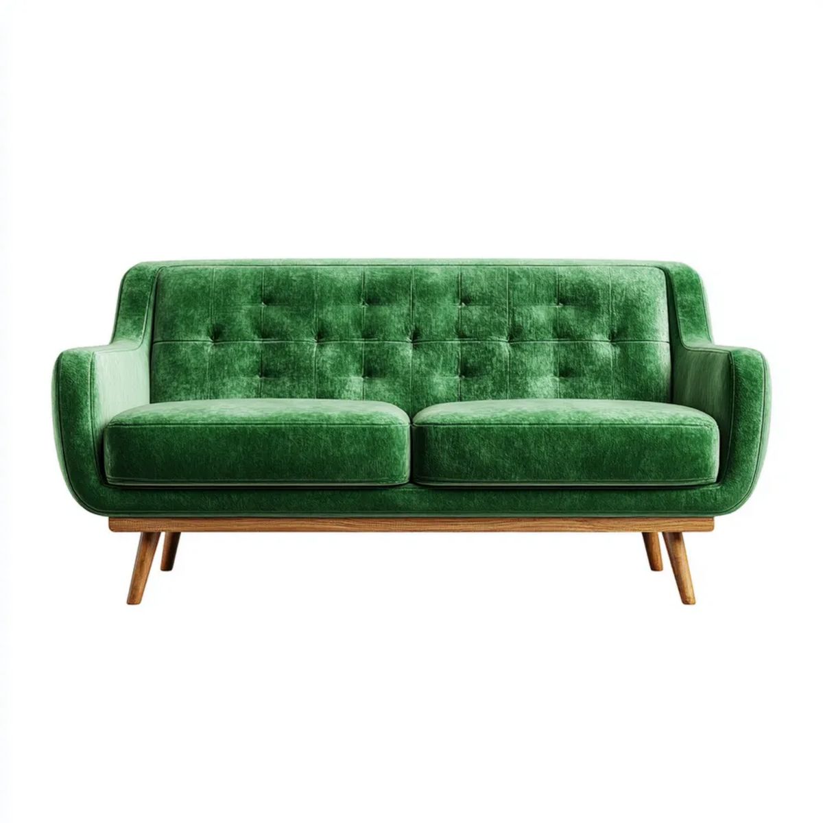 Zielona sofa dwuosobowa z aksamitu na nogach z litego drewna, 145 × 83 × 86 cm