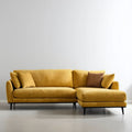 Prawostronna sofa narożna z szezlongiem, tapicerowana tkaniną poliestrową, musztardowa, 250 x 160 x 85 cm