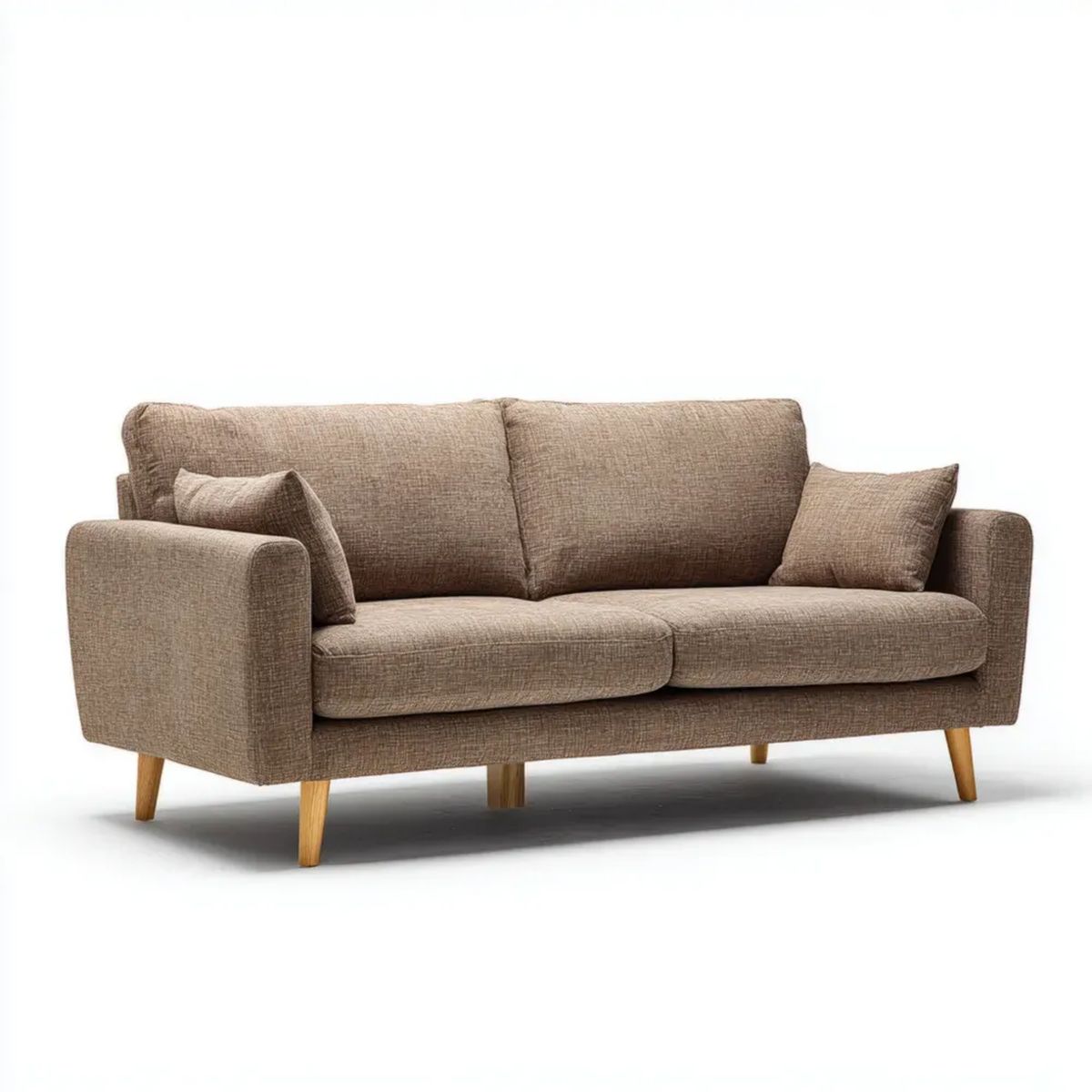 Trzyosobowa sofa brązowa z poliestrową tapicerką i drewnianymi nogami, 210 x 88 x 85 cm