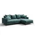 Prawostronna sofa narożna z szezlongiem, aksamitna, ciemnozielona, 260 × 160 × 85 cm