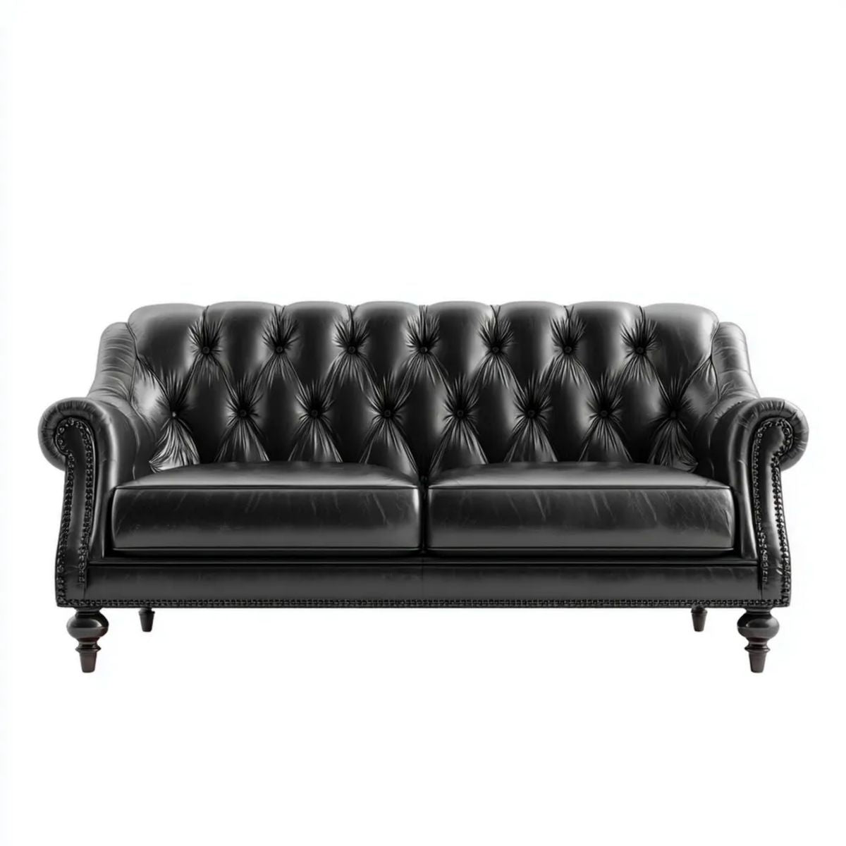 Trzyosobowa sofa Chesterfield ze skóry syntetycznej, czarna, 230 × 95 × 85 cm
