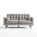 Szara sofa dwuosobowa z tapicerką poliestrową i drewnianymi nogami, 152 × 84 × 86 cm