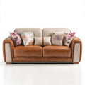 Sofa dwuosobowa z ekoskóry brązowo-beżowa z 5 poduszkami, 180 x 90 x 95 cm