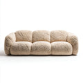 Trzyosobowa sofa beżowa z poliestru o zaokrąglonej formie, 220 × 95 × 75 cm