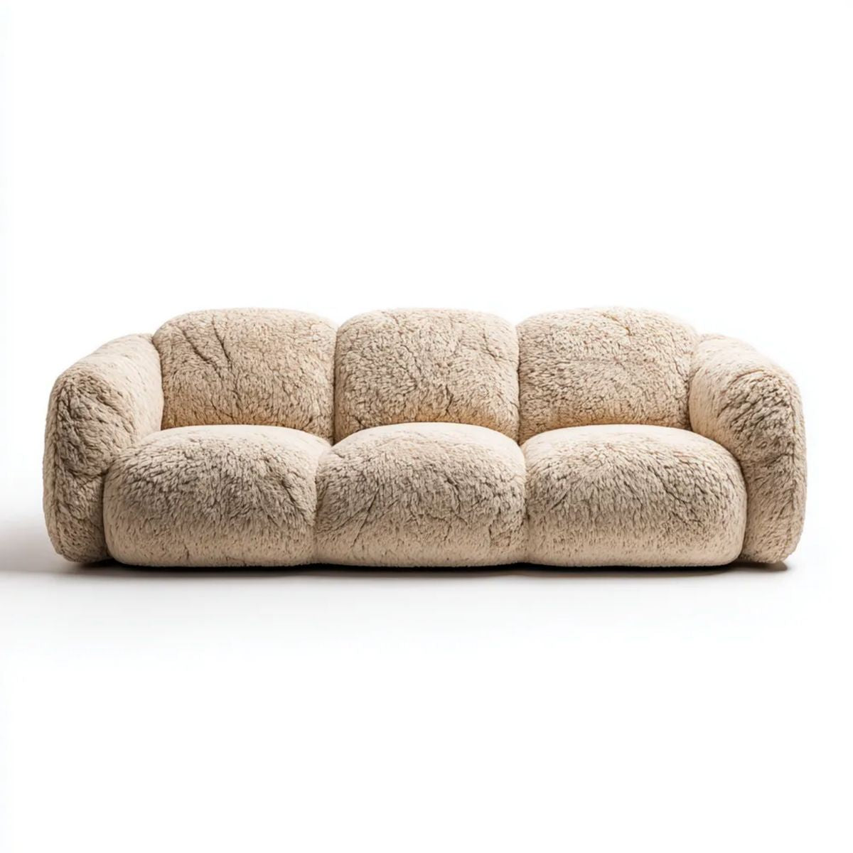 Trzyosobowa sofa beżowa z poliestru o zaokrąglonej formie, 220 × 95 × 75 cm