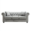 Trzyosobowa sofa Chesterfield z aksamitu szara 220 x 90 x 78 cm