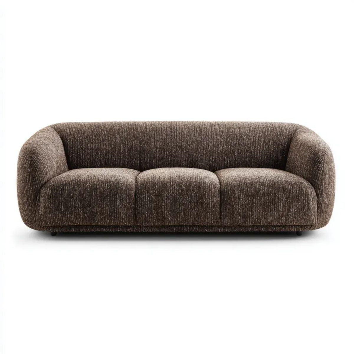Trzyosobowa sofa tapicerowana z poliestru brązowa, 220 × 95 × 75 cm, zaokrąglona