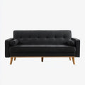 Trzyosobowa sofa czarna z tapicerką poliestrową i drewnianymi nogami, 180 x 80 x 84 cm