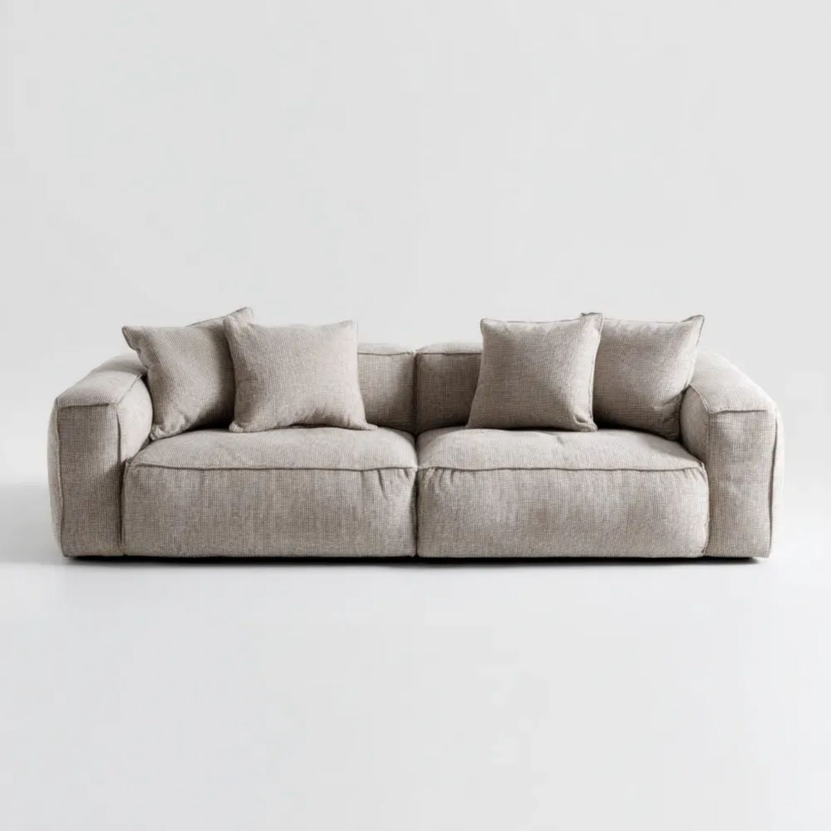 Beżowa sofa trzyosobowa z tapicerką poliestrową 220 × 100 × 85 cm