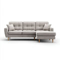 Szara sofa narożna w kształcie L z prawostronnym szezlongiem, tapicerka poliestrowa, 250 x 150 x 85 cm
