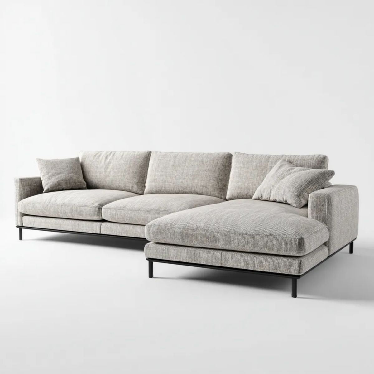 Sofa narożna z prawym szezlongiem z tkaniny jasnoszara/czarna 280 x 165 x 85 cm