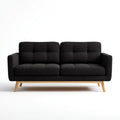 Sofa dwuosobowa czarna z obiciem poliestrowym i nogami z drewna kauczukowego, 150 x 80 x 85 cm