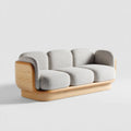 Sofa 3-osobowa kremowa z tapicerką bouclé i drewnianą podstawą, 230 × 92 × 76 cm