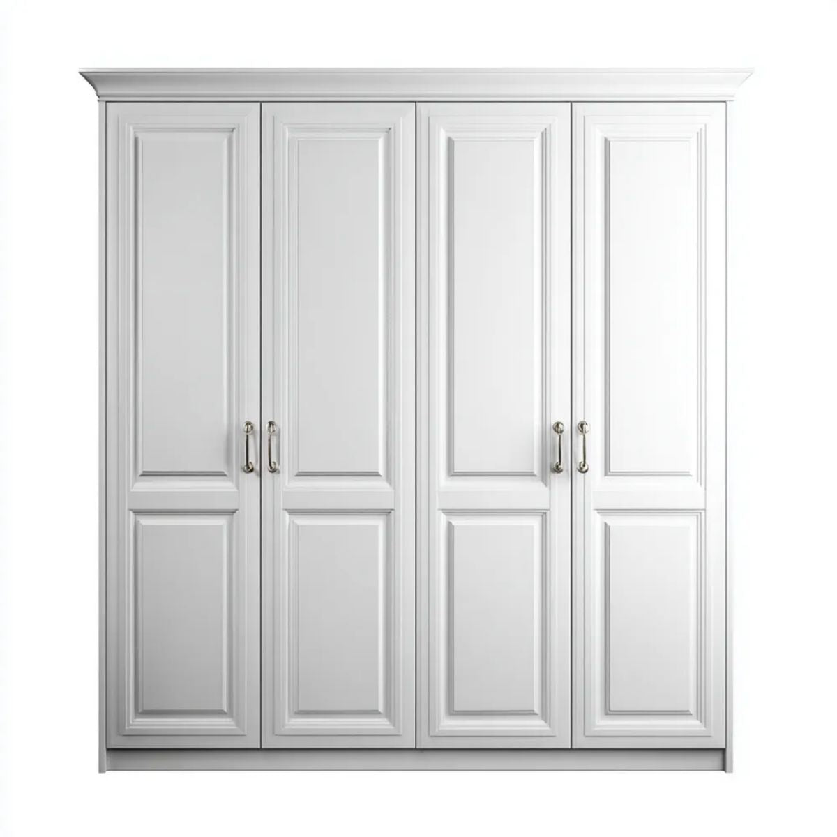 Biała czterodrzwiowa szafa ubraniowa z płyty MDF i laminowanej płyty wiórowej 200 × 60 × 220 cm