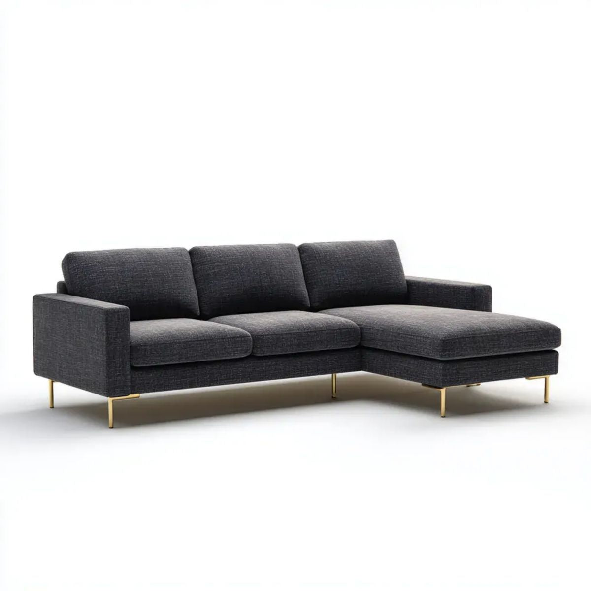 Grafitowa sofa narożna w kształcie L z prawostronnym szezlongiem, tkanina, metalowe nogi, 250 × 160 × 85 cm