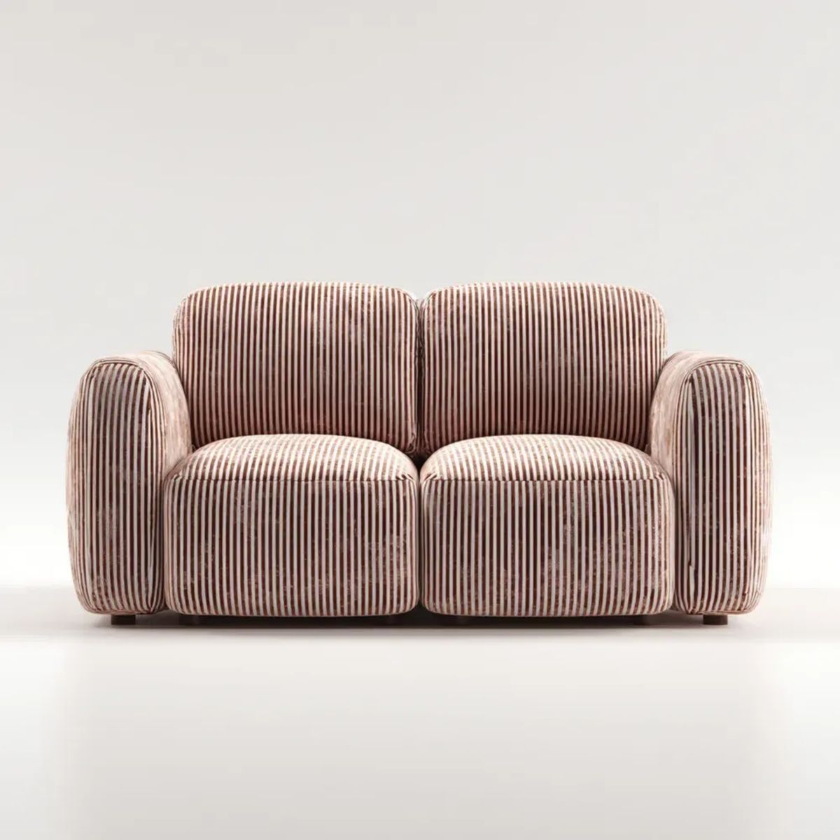 Dwuosobowa sofa prążkowana beżowo-brązowa z poliestru 180 x 90 x 78 cm