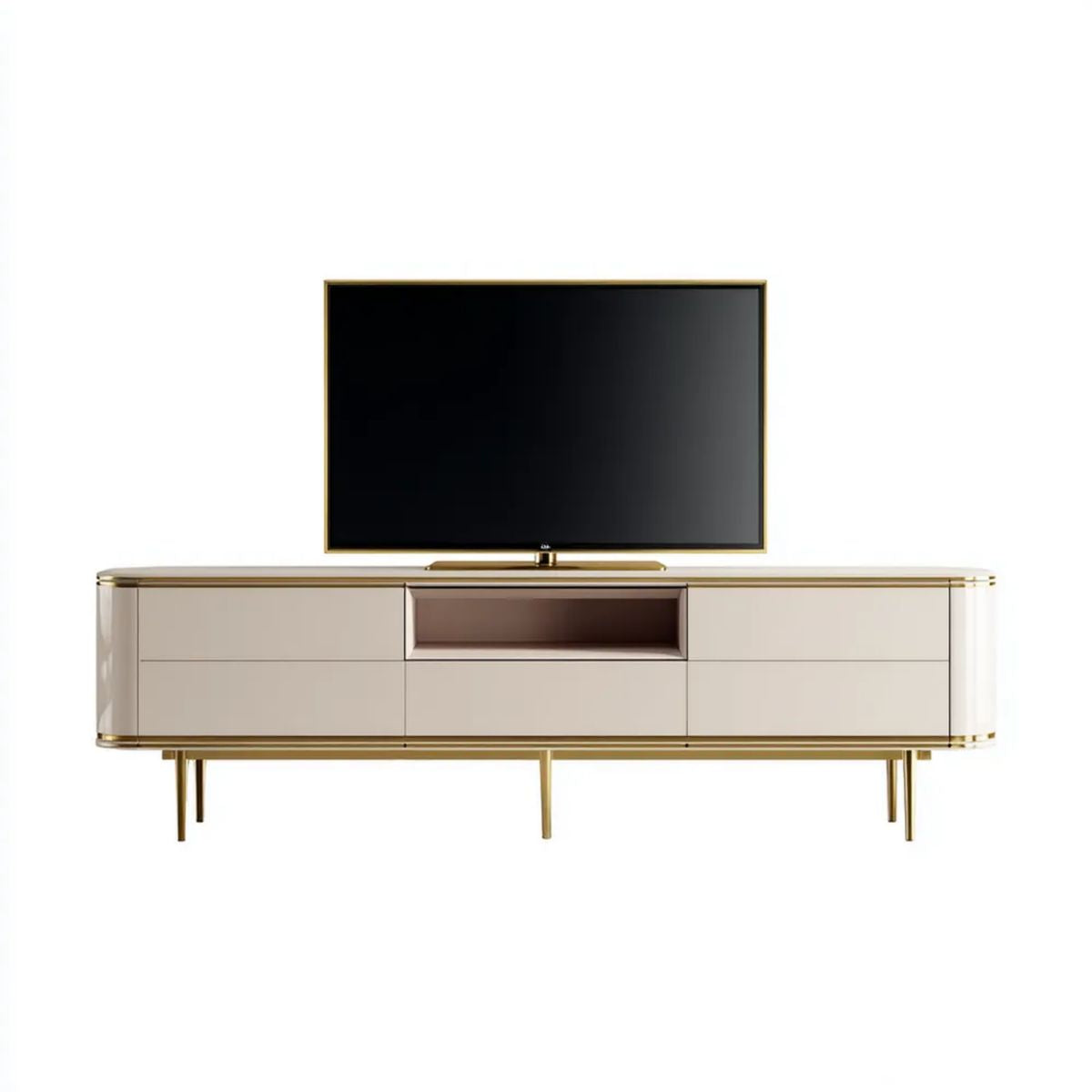 Szafka RTV kremowo-złota z płyty MDF 200 x 40 x 55 cm